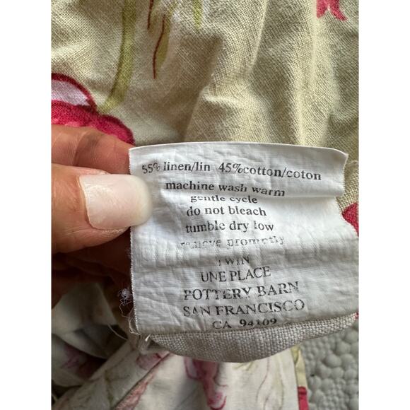 Pottery Barn LINEN blend TWIN Manchester Rose Green Duvet COVER French Country - Picture 7 of 11